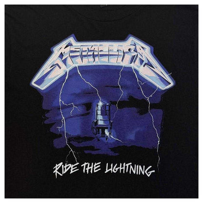 Black - Side - Metallica Womens-Ladies Ride The Lightning Back Print Crop Top