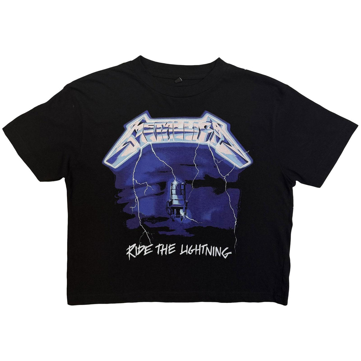 Black - Front - Metallica Womens-Ladies Ride The Lightning Back Print Crop Top