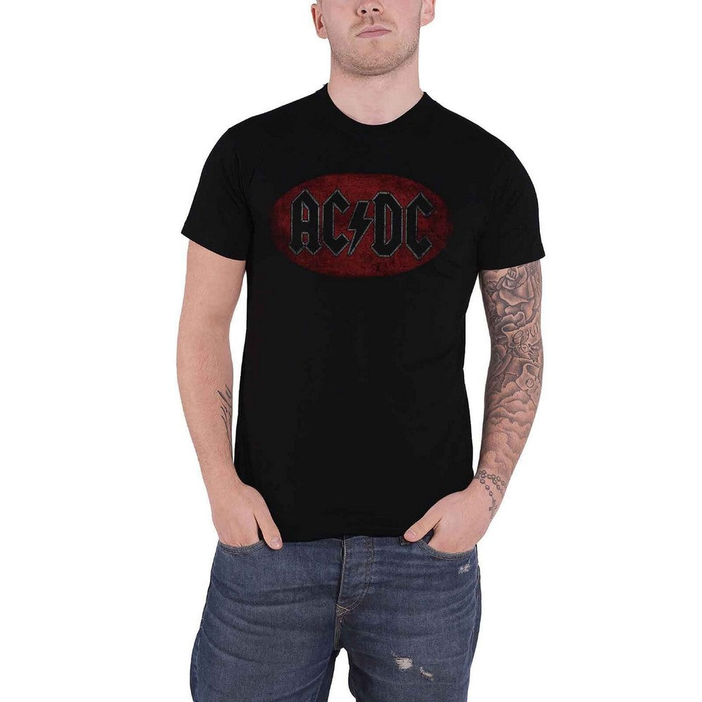 Black - Front - AC-DC Unisex Adult Oval Logo T-Shirt