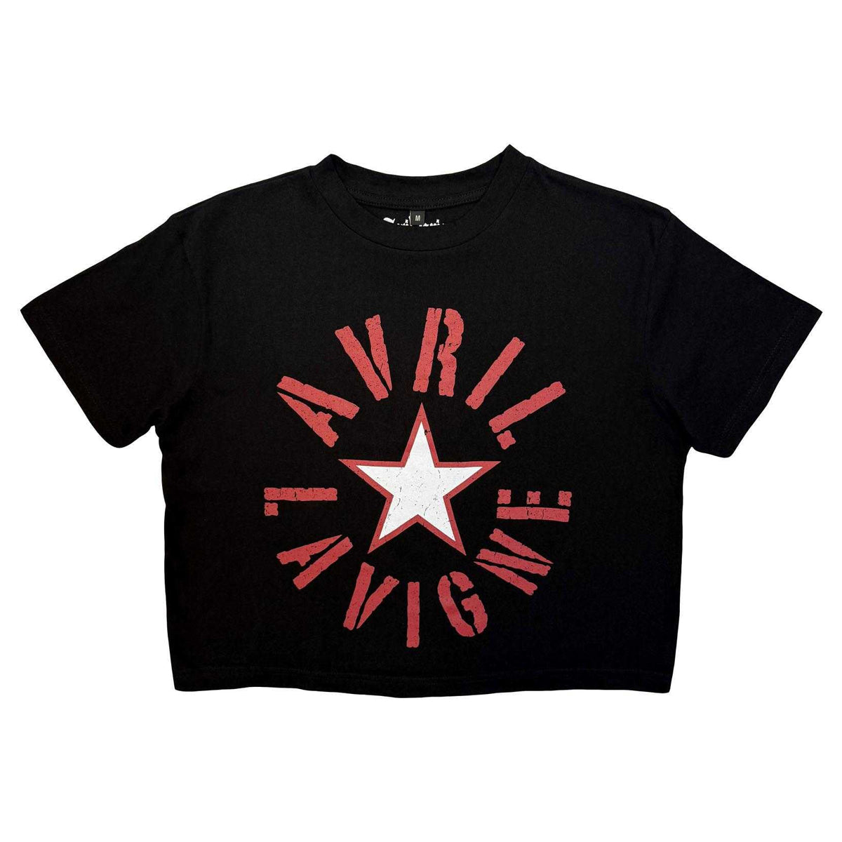 Black - Front - Avril Lavigne Womens-Ladies Stencil Logo Crop T-Shirt