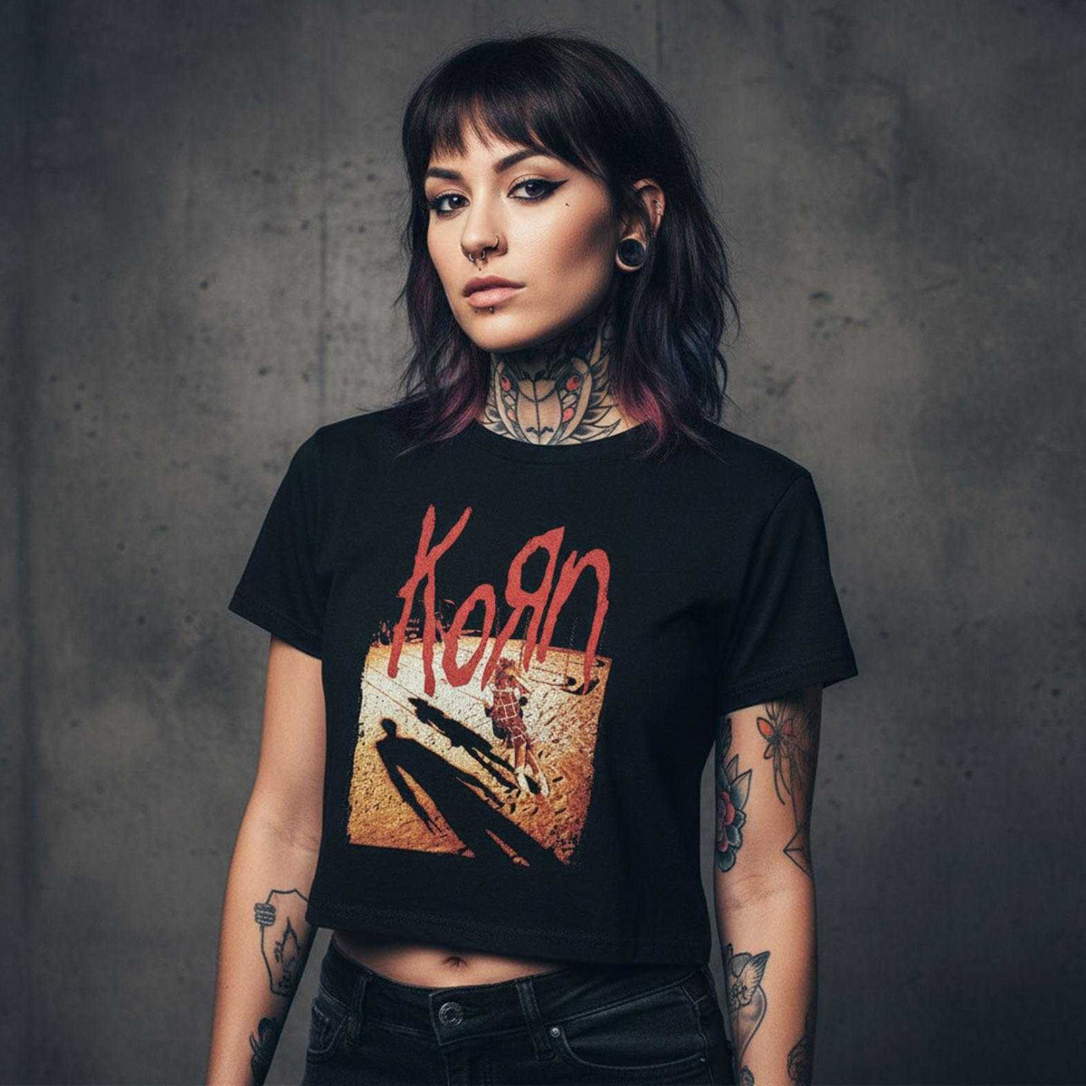 Black - Side - Korn Womens-Ladies Shadow Playground Crop Top