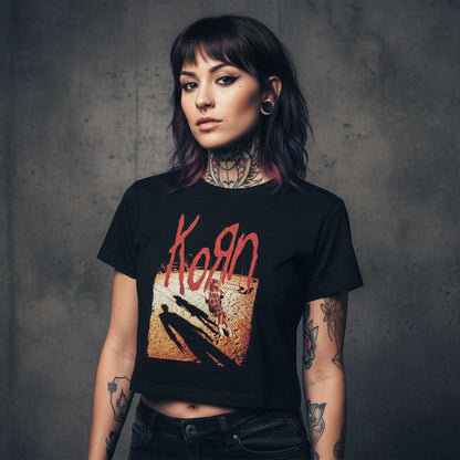 Black - Side - Korn Womens-Ladies Shadow Playground Crop Top