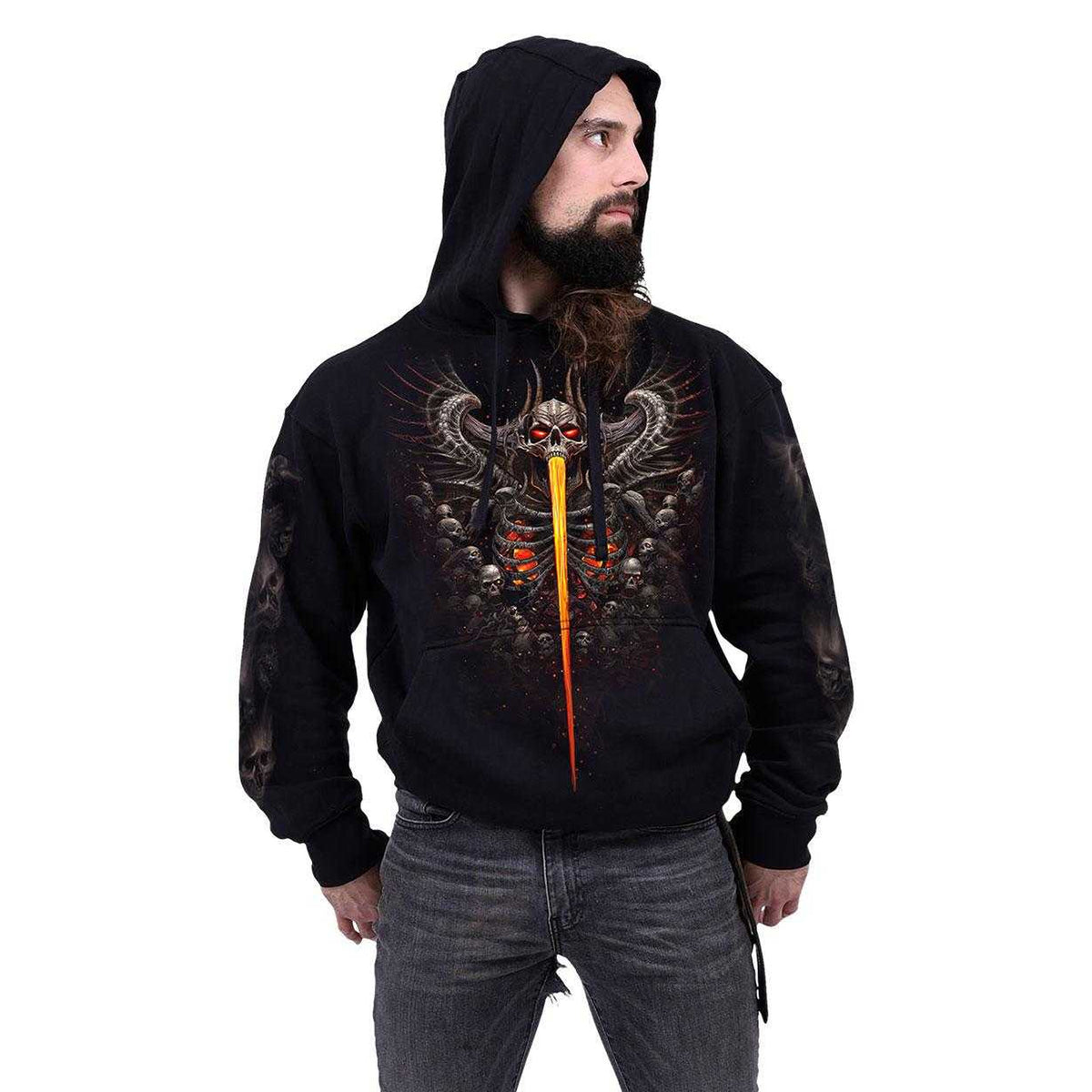 Black - Side - Spiral Direct Unisex Adult Gates Of Hell Back & Sleeve Print Hoodie