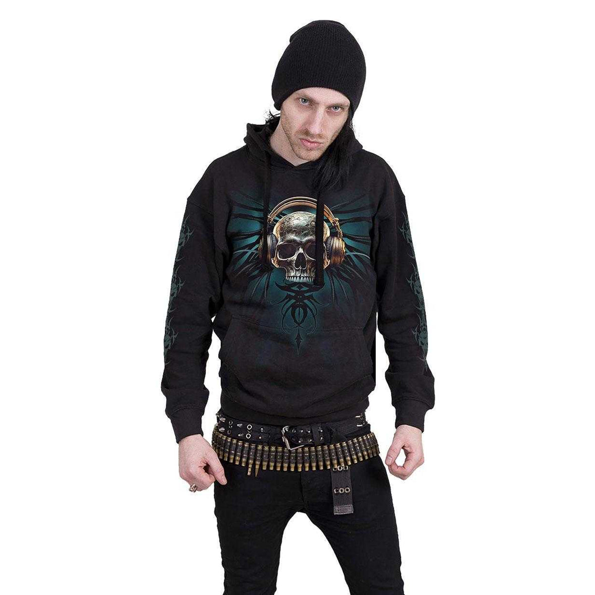 Black - Side - Spiral Direct Unisex Adult Dread Rocks Back & Sleeve Print Hoodie