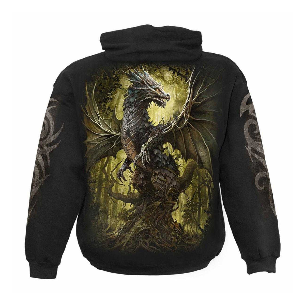 Black - Back - Spiral Direct Unisex Adult Oak Dragon Back & Sleeve Print Hoodie