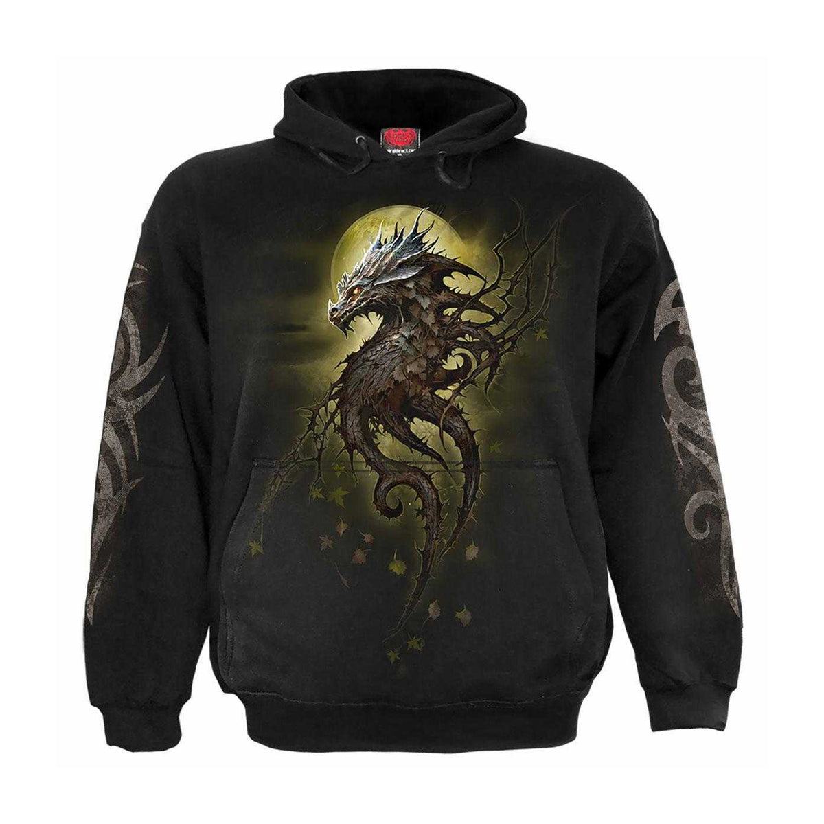 Black - Front - Spiral Direct Unisex Adult Oak Dragon Back & Sleeve Print Hoodie