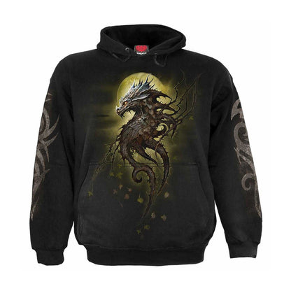 Black - Front - Spiral Direct Unisex Adult Oak Dragon Back & Sleeve Print Hoodie
