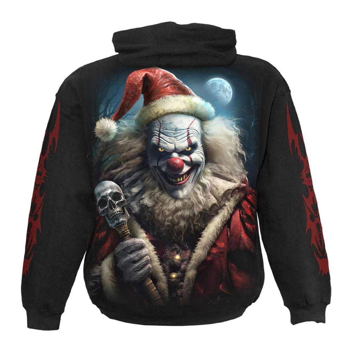 Black - Back - Spiral Direct Unisex Adult Santa Clown Back & Sleeve Print Hoodie