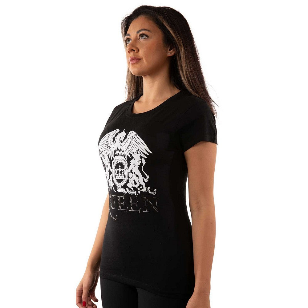 Black - Back - Queen Womens-Ladies Diamante Logo T-Shirt