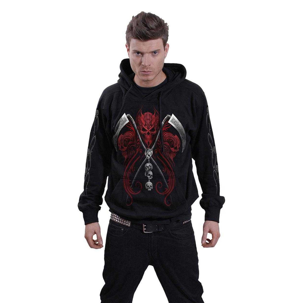 Black - Side - Spiral Direct Unisex Adult Grim Reaper Back & Sleeve Print Hoodie