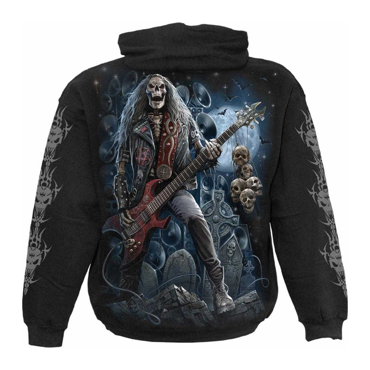 Black - Back - Spiral Direct Unisex Adult Grim Rocker Back & Sleeve Print Hoodie