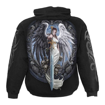 Black - Back - Spiral Direct Unisex Adult Angel Sword Back & Sleeve Print Hoodie