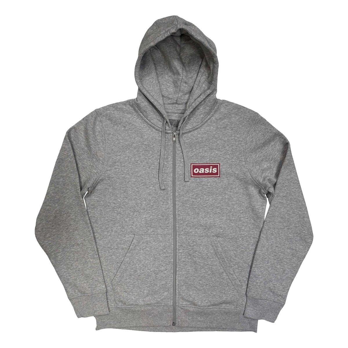 Grey-Red - Front - Oasis Unisex Adult What´s The Story Logo Full Zip Hoodie