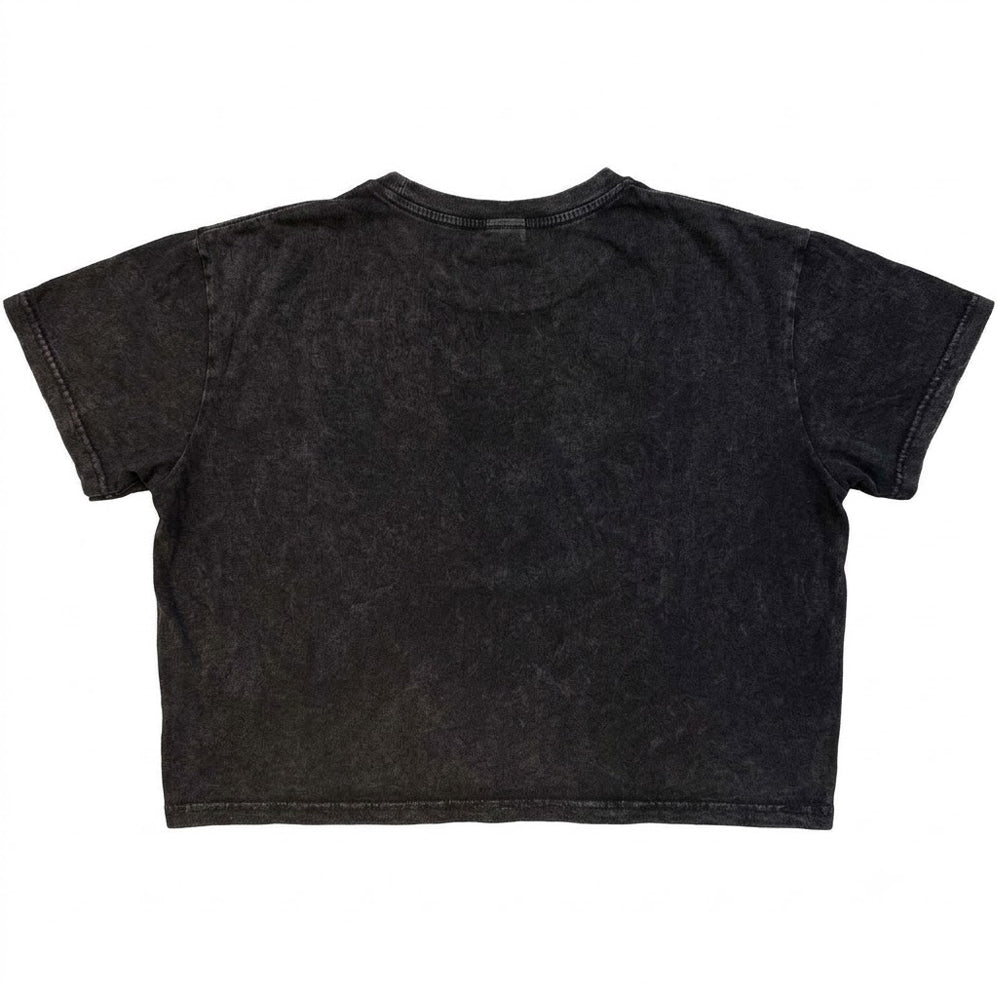 Charcoal Grey - Back - Sleep Token Womens-Ladies Skull & Flowers Stone Wash Crop Top