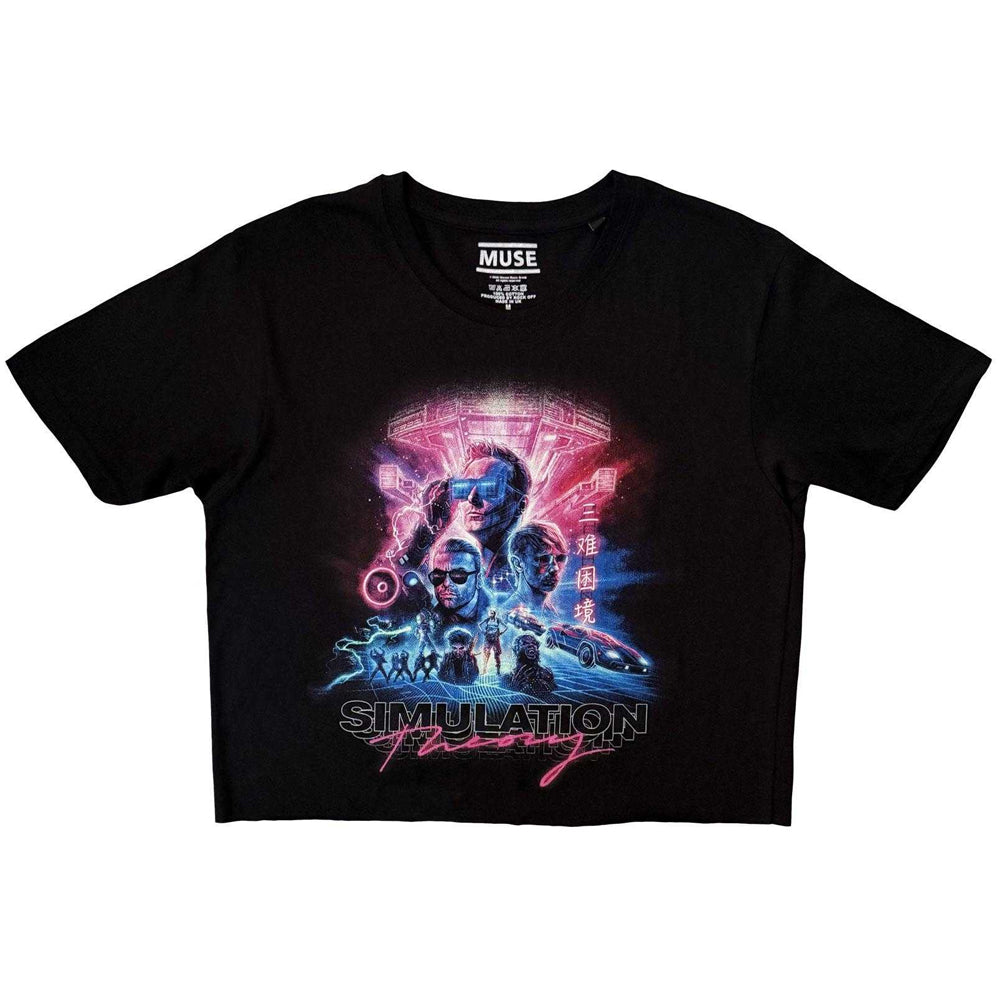 Black - Front - Muse Womens-Ladies Simulation Theory Crop Top