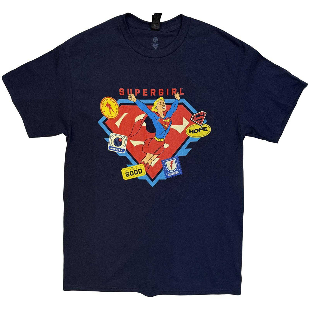 Navy Blue - Front - Supergirl Unisex Adult Stickers T-Shirt