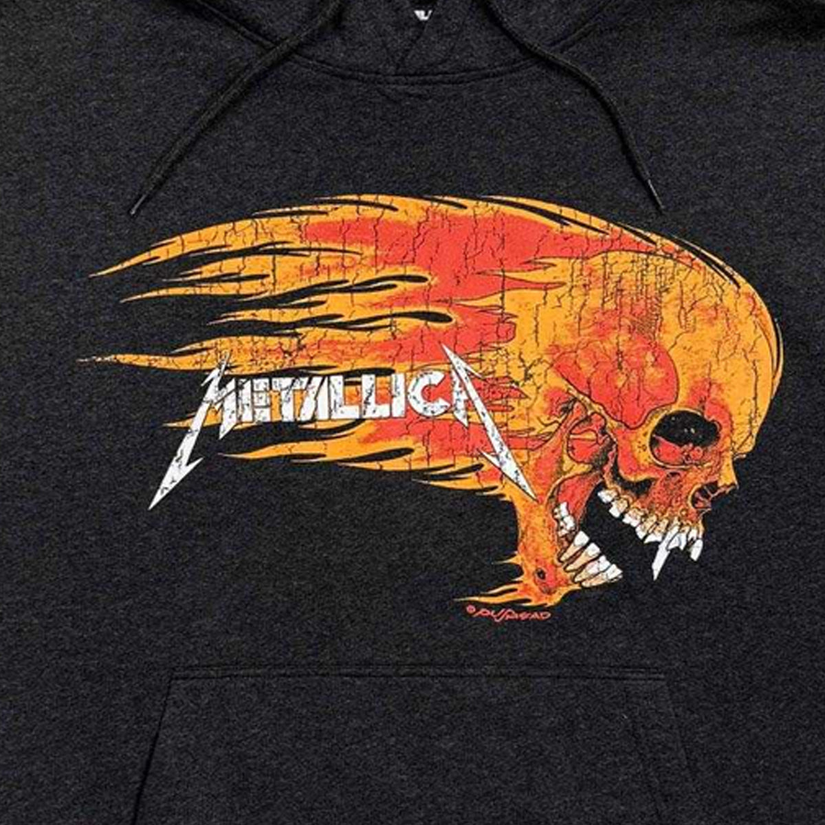 Charcoal Grey - Side - Metallica Unisex Adult Worn Pushead Flaming Skull Back Print Hoodie