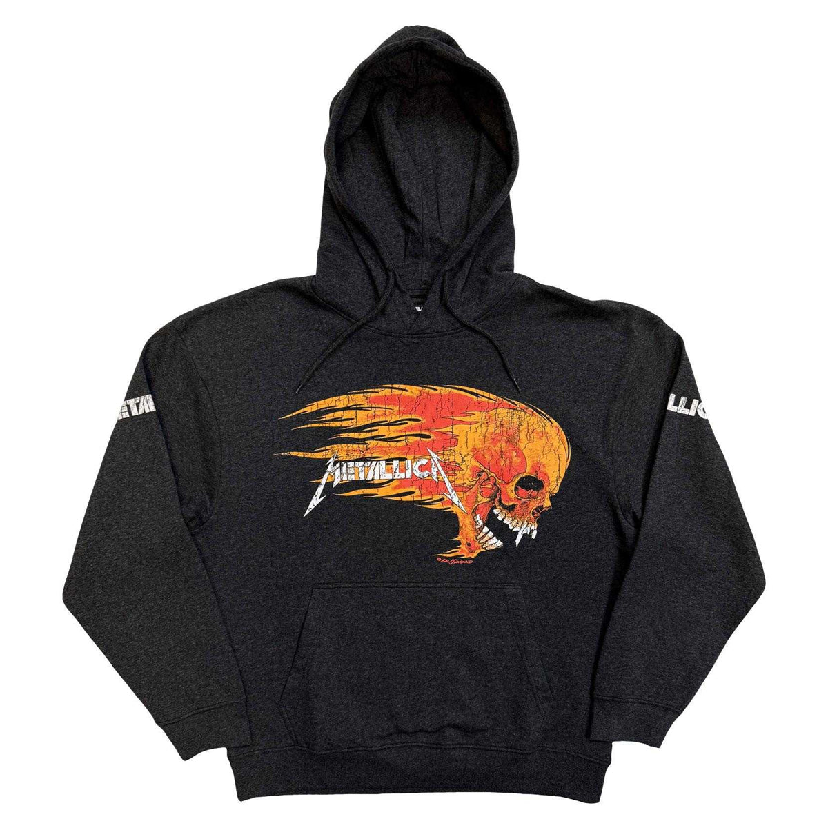 Charcoal Grey - Front - Metallica Unisex Adult Worn Pushead Flaming Skull Back Print Hoodie