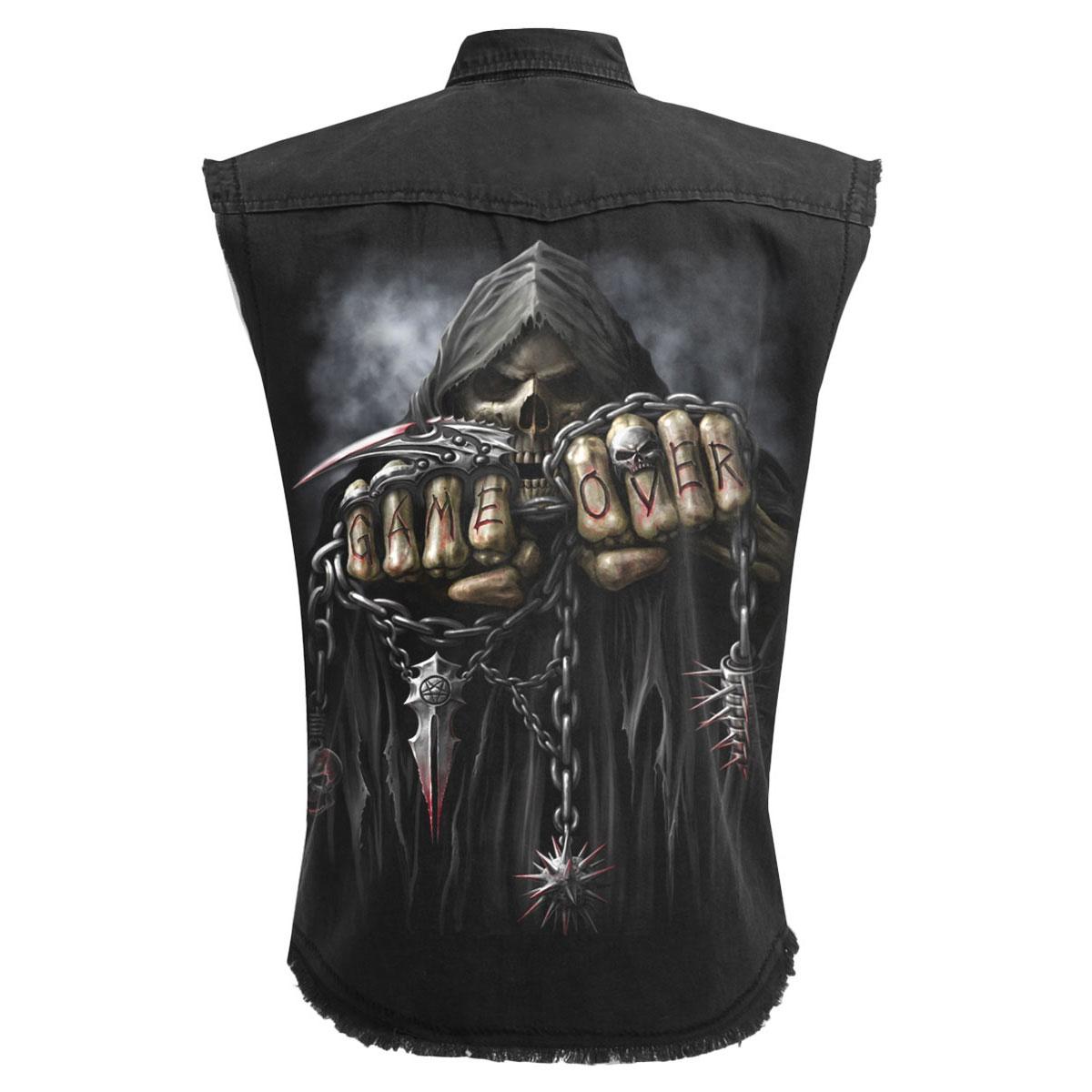 Black - Back - Spiral Direct Unisex Adult Game Over Stone Wash Back Print Work Shirt