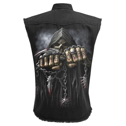 Black - Back - Spiral Direct Unisex Adult Game Over Stone Wash Back Print Work Shirt