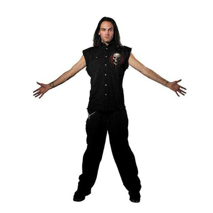 Black - Side - Spiral Direct Unisex Adult Game Over Stone Wash Back Print Work Shirt