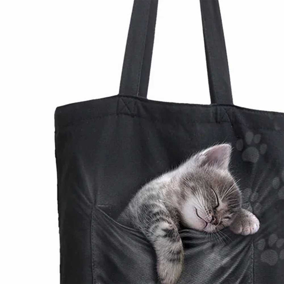 Black - Back - Spiral Direct Kitten Cotton Pocket 2.2L Tote Bag