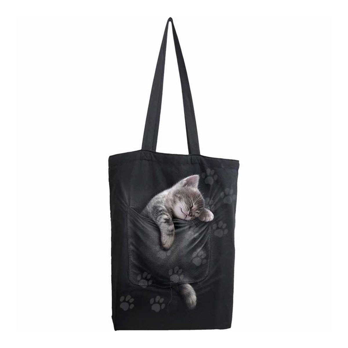 Black - Front - Spiral Direct Kitten Cotton Pocket 2.2L Tote Bag