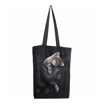 Black - Front - Spiral Direct Kitten Cotton Pocket 2.2L Tote Bag