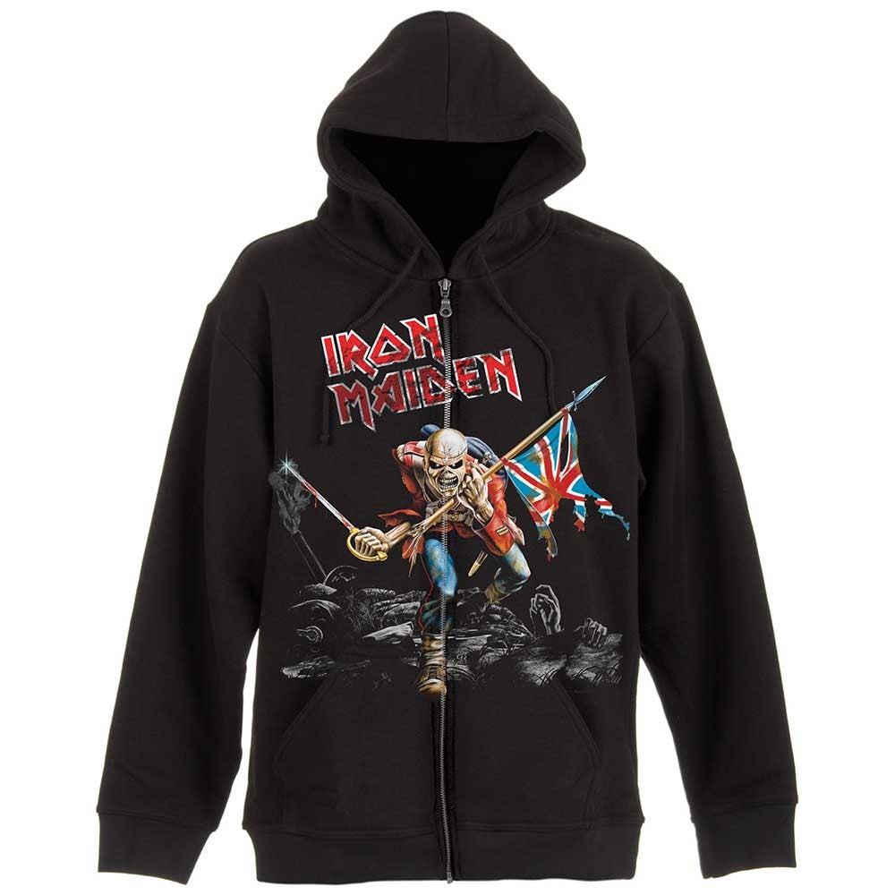 Black - Front - Iron Maiden Unisex Adult Scuffed Trooper Back Print Full Zip Hoodie