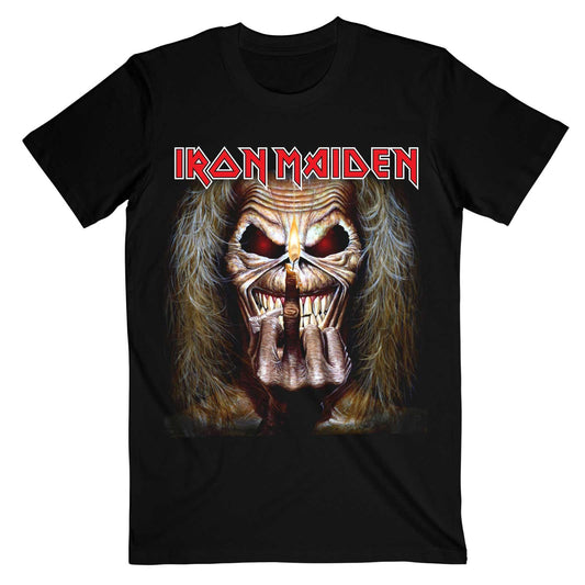 Black - Front - Iron Maiden Unisex Adult Eddie Candle Finger T-Shirt