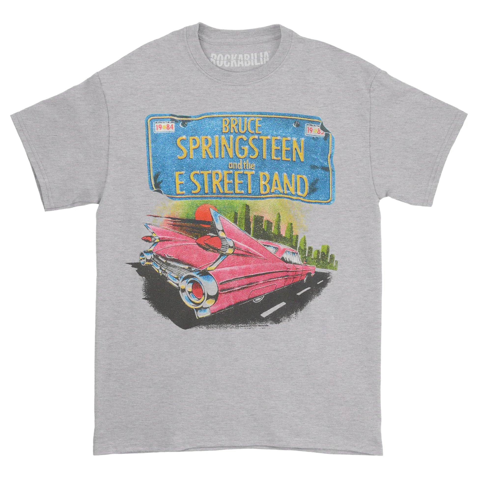 Heather Grey - Front - Bruce Springsteen Unisex Adult Pink Cadillac Back Print T-Shirt