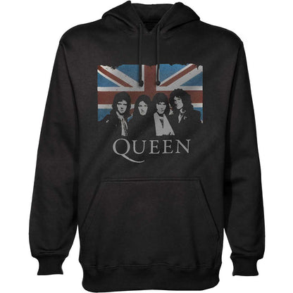 Black - Front - Queen Unisex Adult Union Jack Vintage Hoodie