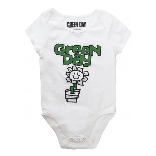 White - Front - Green Day Baby Flower Pot Babygrow