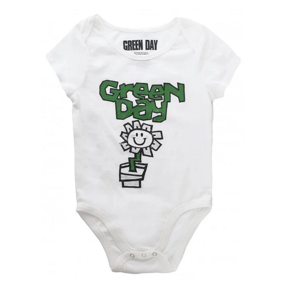 White - Front - Green Day Baby Flower Pot Babygrow