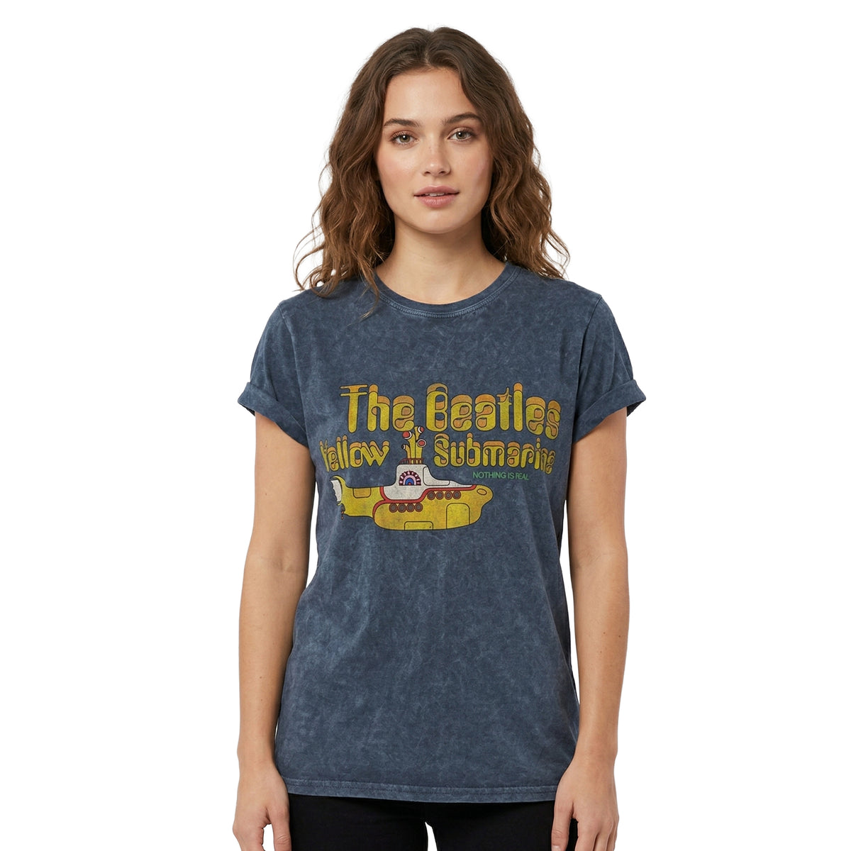 Denim Blue - Side - The Beatles Womens-Ladies Yellow Submarine Nothing Is Real T-Shirt