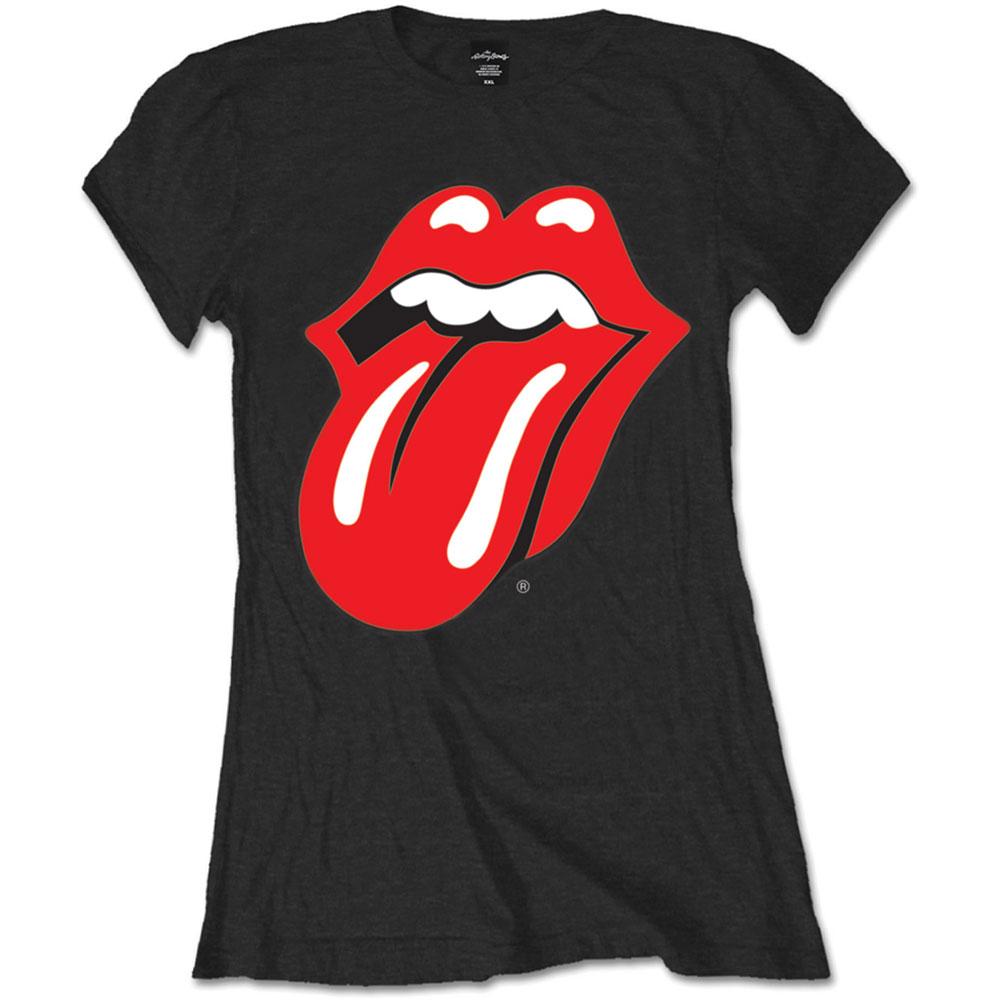 Black - Front - The Rolling Stones Womens-Ladies Classic Tongue T-Shirt