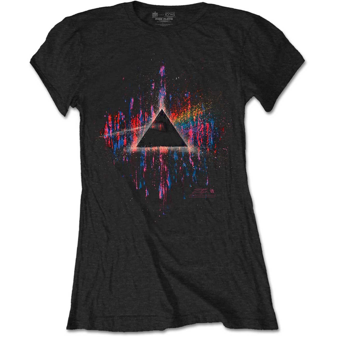 Black-Pink - Front - Pink Floyd Womens-Ladies Dark Side Of The Moon Paint Splatter T-Shirt