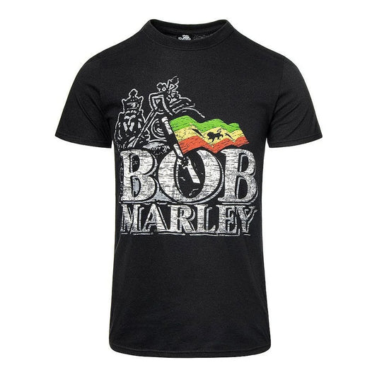 Black - Front - Bob Marley Unisex Adult Distressed Logo T-Shirt
