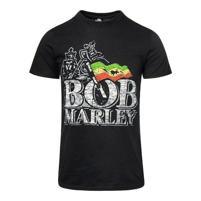 Black - Front - Bob Marley Unisex Adult Distressed Logo T-Shirt