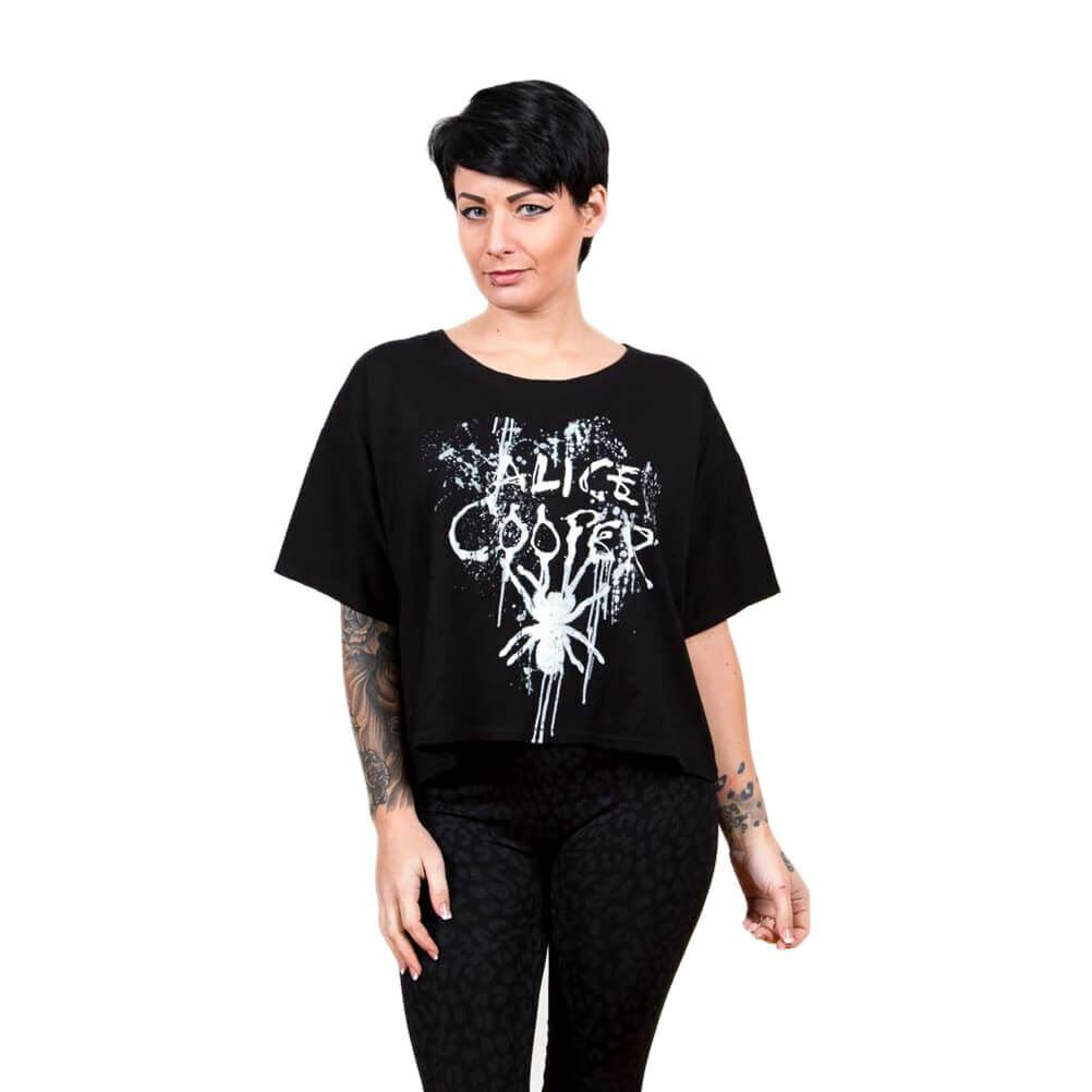 Black - Front - Alice Cooper Womens-Ladies Spider Splatter Boxy T-Shirt
