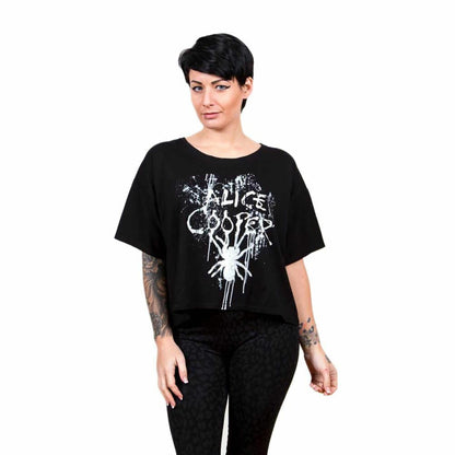 Black - Front - Alice Cooper Womens-Ladies Spider Splatter Boxy T-Shirt