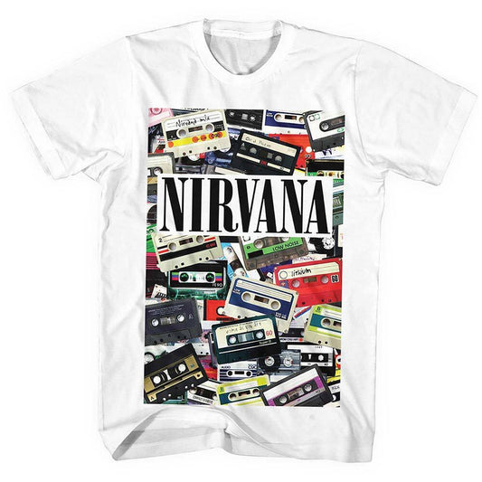 White - Front - Nirvana Unisex Adult Cassettes T-Shirt