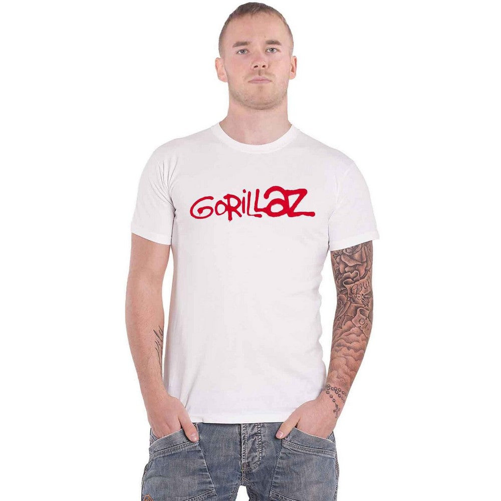 White - Side - Gorillaz Unisex Adult Logo Cotton T-Shirt