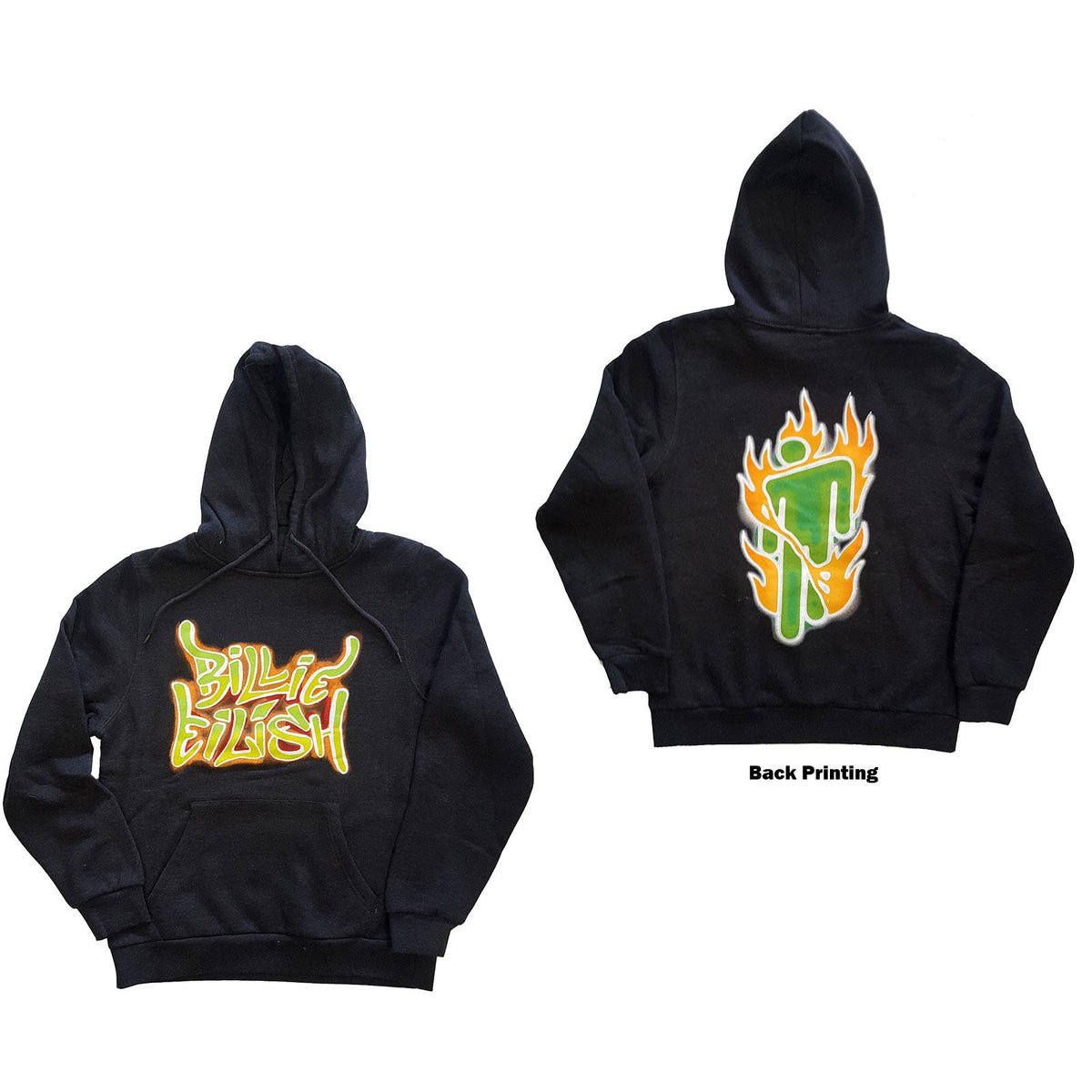 Dark Grey - Front - Billie Eilish Unisex Adult Flames Logo Hoodie