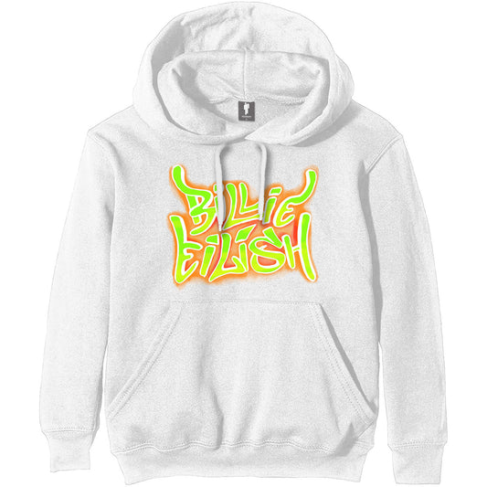 White - Front - Billie Eilish Unisex Adult Flames Logo Hoodie