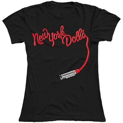 Black - Front - New York Dolls Womens-Ladies Lipstick Cotton Logo T-Shirt