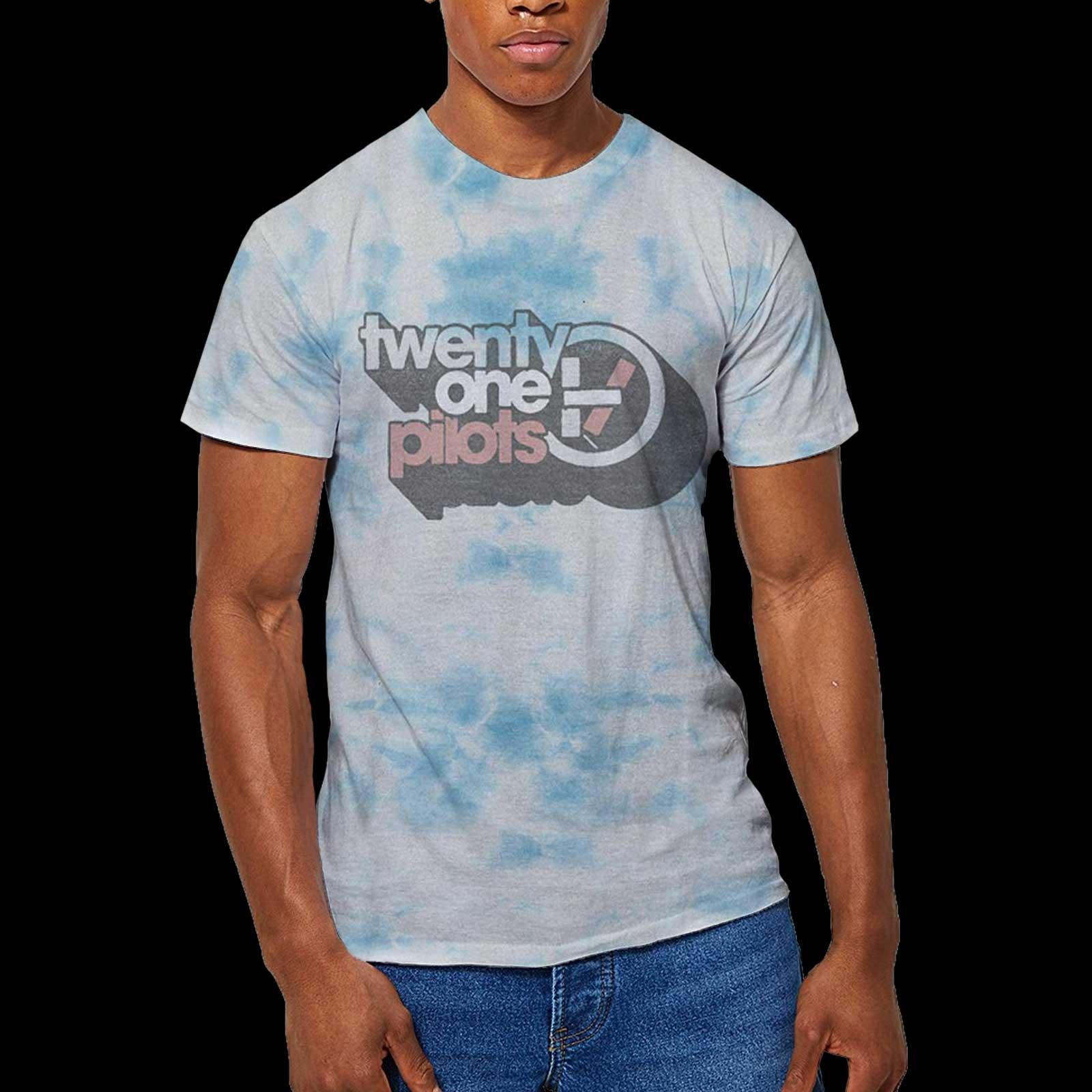Light Blue-White - Back - twenty one pilots Unisex Adult Vintage Block Holiday Dip Dye T-Shirt