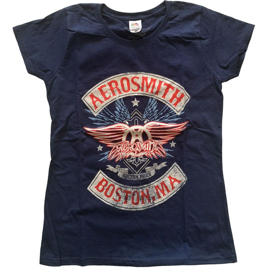 Navy Blue - Front - Aerosmith Womens-Ladies Boston Pride Cotton T-Shirt
