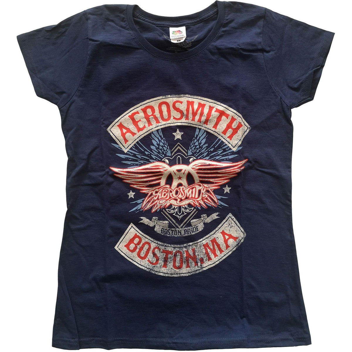 Navy Blue - Front - Aerosmith Womens-Ladies Boston Pride Cotton T-Shirt