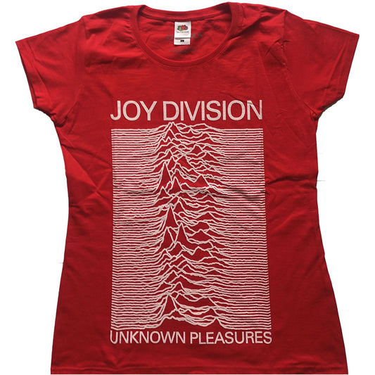 Red - Front - Joy Division Womens-Ladies Unknown Pleasures Cotton T-Shirt